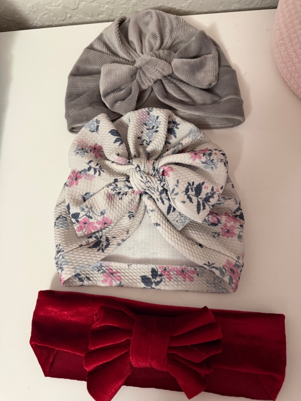 Kids Floral Knot Turban Hat in Cream with Pink & Blue Blossoms